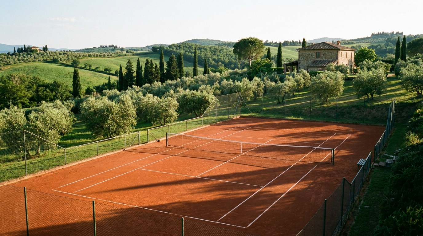 Campo da tennis circondato dalle colline